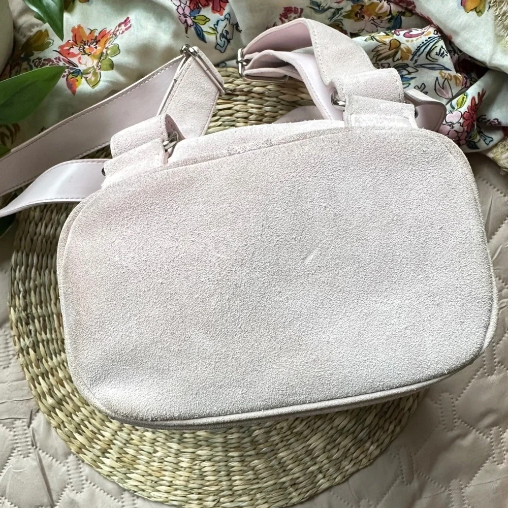 UGG Australia Mini Backpack Pink Suede Shearling Fur Trim Drawstring Bag Small
